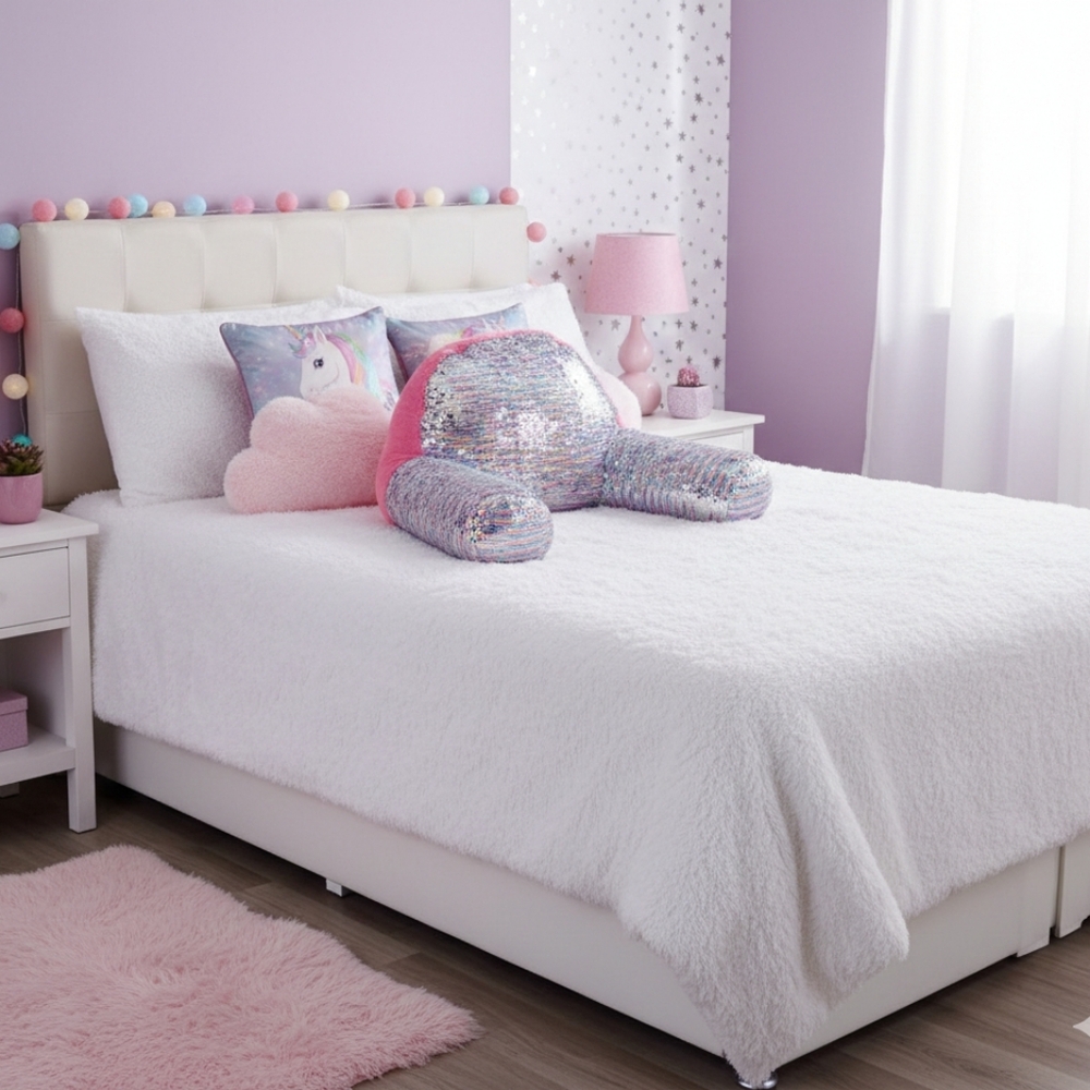 Justice Multicolor Sequin Bed Lounge Pillow with Pink Fur Trim...moveable Sequin